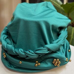 Chic Teal Turban with Gold Details